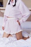 Quần sọc hồng phối bèo - Hồng - Q0345