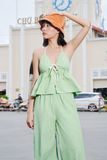 Áo cổ yếm kẻ sọc - Xanh lá - T0908