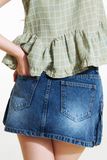 Chân váy denim ngắn túi đắp - Xanh đậm - S0221