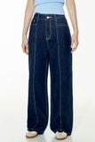Quần Jeans ống suông chạy chỉ nổi - Xanh Dương Đậm - Q0365