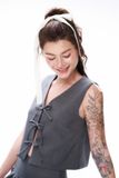 Áo kiểu gile vải hiệu ứng - Xám - T1024