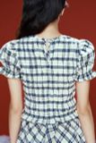 Áo kiểu smocking kẻ ô - Xanh đen - T1027