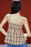 Áo hai dây kẻ ô cột nơ - Nâu - T1032