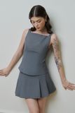 Chân váy xếp ly đính nơ - Xám - S0259