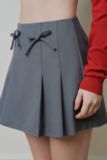 Chân váy xếp ly đính nơ - Xám - S0259