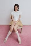 Áo cổ lá sen tay phồng - Trắng - T1053