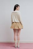 Chân váy ngắn phối vải rút nhún - Nâu - S0264