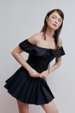 Chân váy ngắn phối vải xếp ly - Đen - S0265