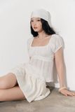 Chân váy bí phối đăng ten - Trắng kem - S0262