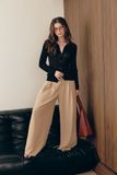 Áo dệt kim tay dài gắn nút - Đen - T1083