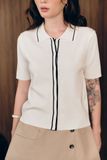 Áo dệt kim tay ngắn - Kem - T1086