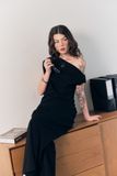 Quần dài ống suông xếp ly - Đen - Q0387