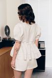 Áo tay phồng ren thang - Trắng - T1090
