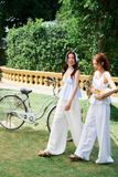 Quần dài phối vải - Trắng sọc xanh - Q0393