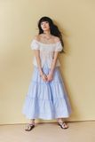 Chân váy Midi nhún tầng - Xanh biển - S0285