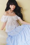 Áo trễ vai tay phồng - Trắng - T1109