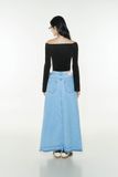 Chân váy jeans dài cắt gấu - Xanh nhạt - S0163