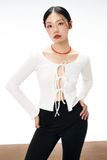 Áo thun gân cột nơ - Trắng - T0863