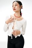 Áo thun gân cột nơ - Trắng - T0863