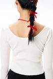 Áo thun gân cột nơ - Trắng - T0863