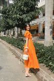 Đầm midi tay phồng hở lưng - D0253