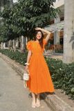 Đầm midi tay phồng hở lưng - D0253