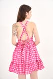 Đầm ngắn tùng xòe cổ V - Hồng - D0512