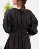 Đầm midi vải poplin nhún eo - Đen - D0515