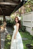 Đầm ống maxi xếp nếp ngực - Trắng - D0656