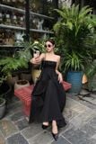 Đầm ống phối vải poplin - Đen - D0677