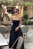 Đầm ống phối vải poplin - Đen - D0677