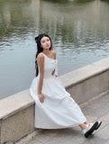 Đầm midi lệch vai phối vải poplin - D0679