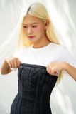 Đầm denim dáng ngắn cúp ngực - D0504