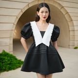 Đầm tay phồng phối lá cổ - D0571