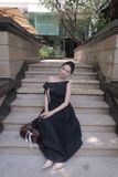 Đầm midi lệch vai phối vải poplin - D0679