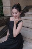 Đầm midi lệch vai phối vải poplin - D0679