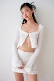 Váy ngắn phối vải - Trắng - S0160