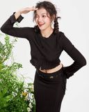 Chân váy dài vải dệt - Đen - S0189