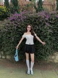 Chân váy bí hai tầng - Đen - S0263