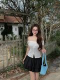 Chân váy bí hai tầng - Đen - S0263