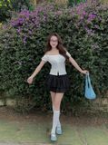 Chân váy bí hai tầng - Đen - S0263