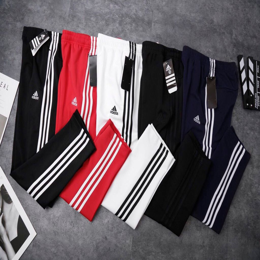 Quần dài Adidas không bo 3 sọc dài đen
