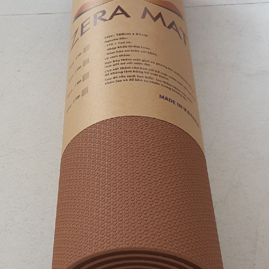 Thảm Tập Yoga 2 lớp TPE Dày 8mm ZeraMat Cao Cấp Có Dây Cột Tặng Kèm - Màu Nâu