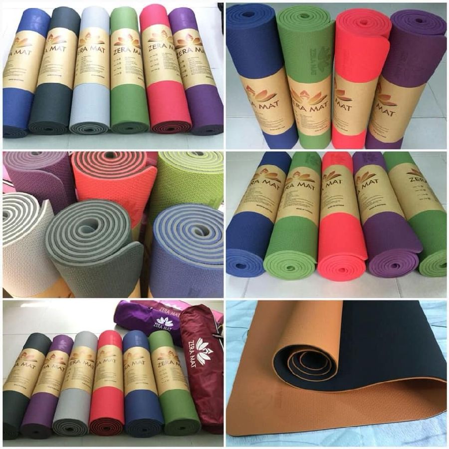 Thảm Tập Yoga 2 lớp TPE Dày 8mm ZeraMat Cao Cấp Có Dây Cột Tặng Kèm - Màu Đen
