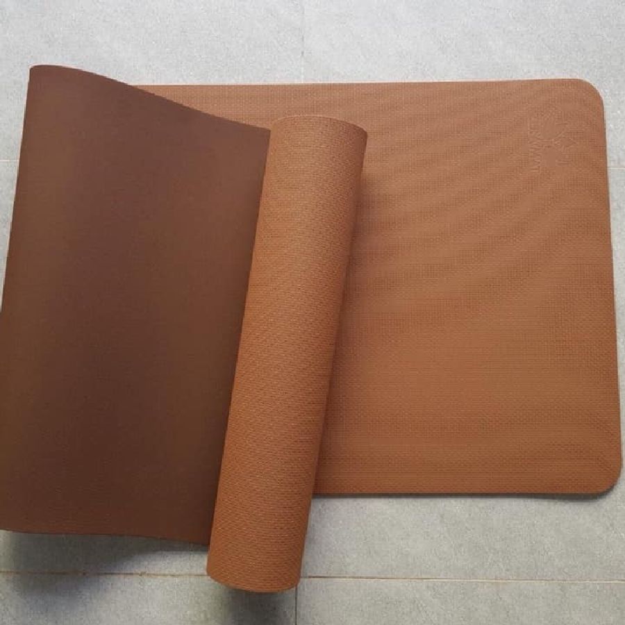 Thảm Tập Yoga 2 lớp TPE Dày 8mm ZeraMat Cao Cấp Có Dây Cột Tặng Kèm - Màu Nâu