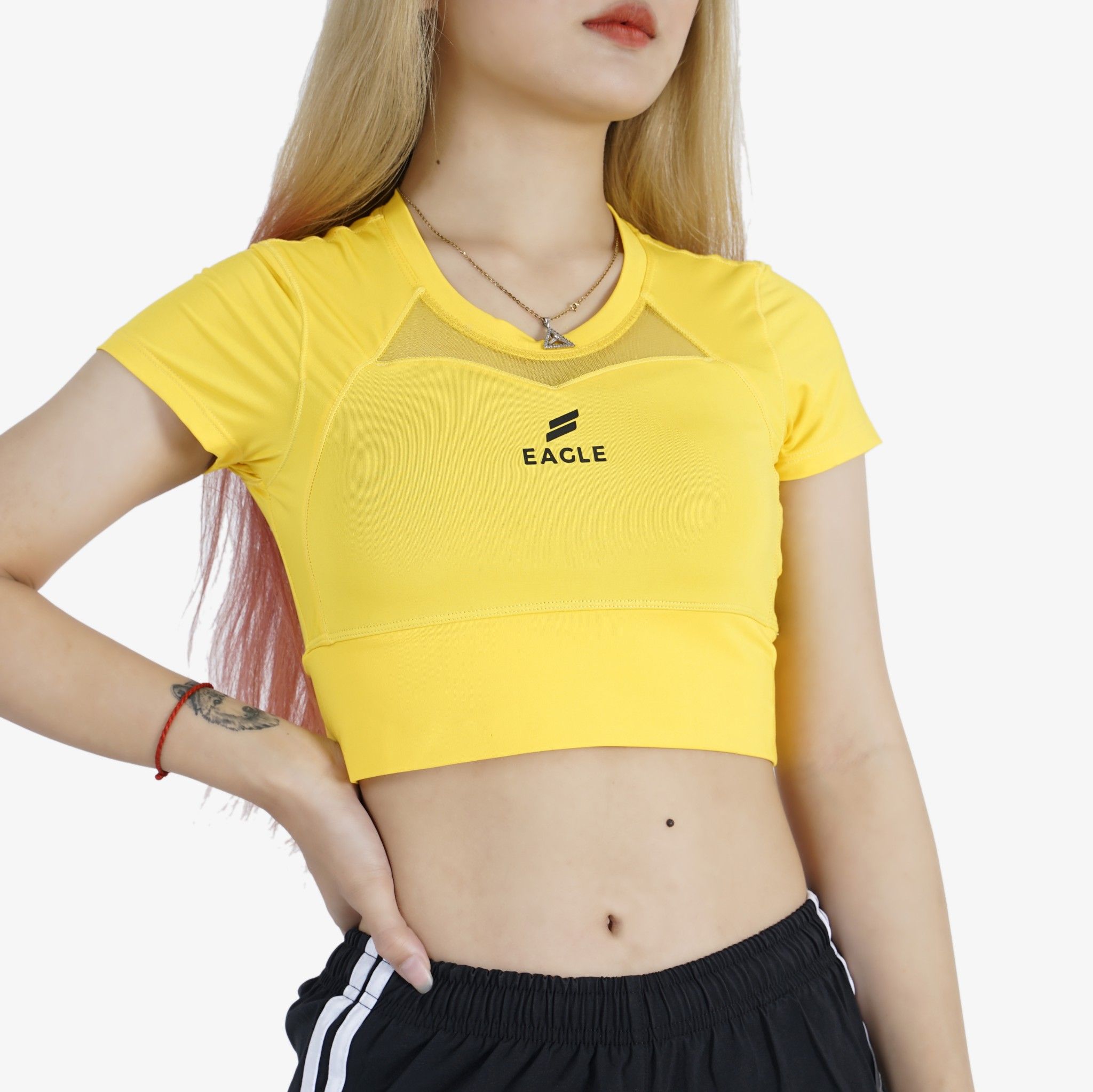 Áo croptop Eagle phối lưới ngực - Vàng