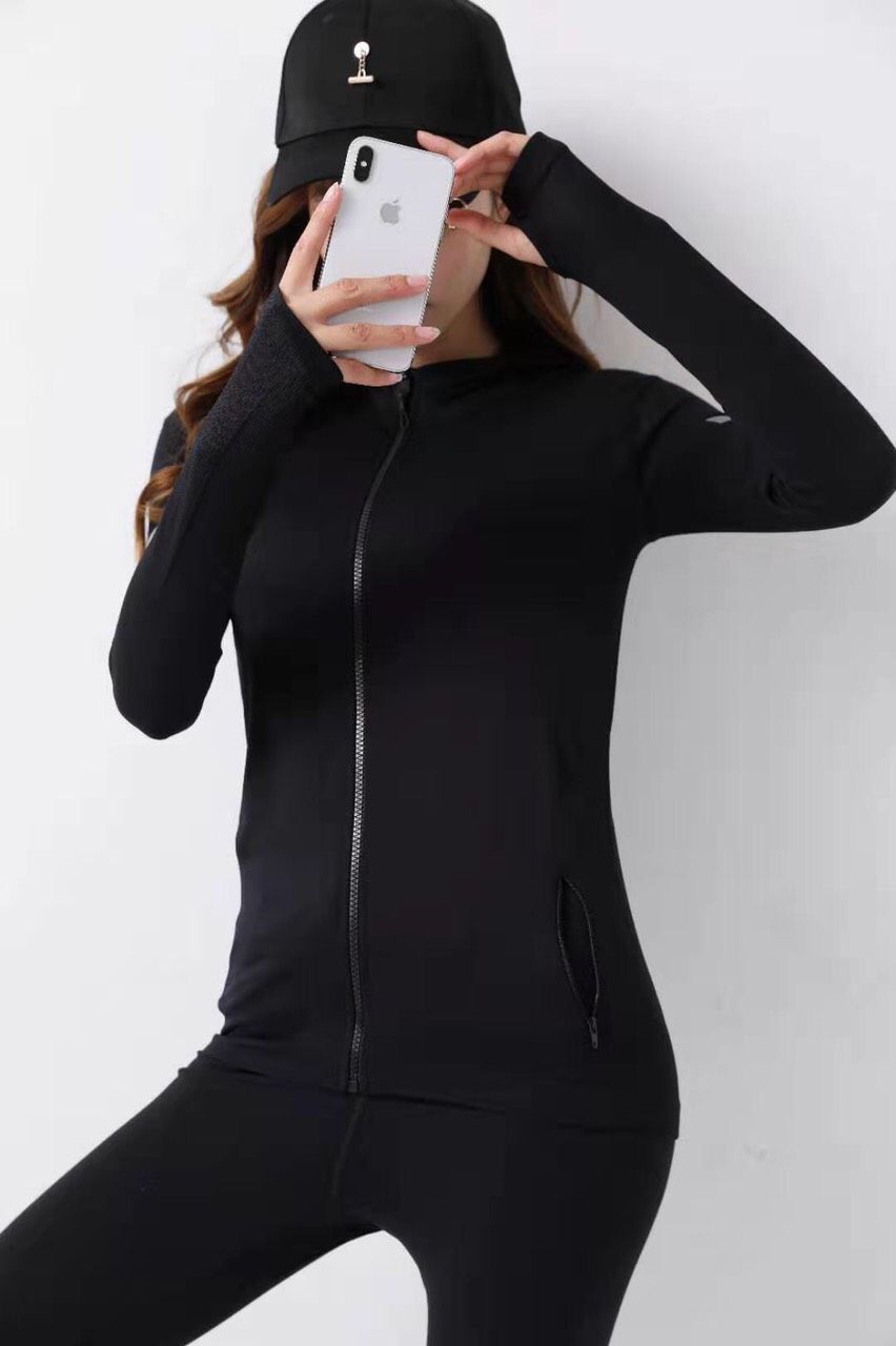 Áo khoác nữ dệt 2 sọc dạ quang - Đen