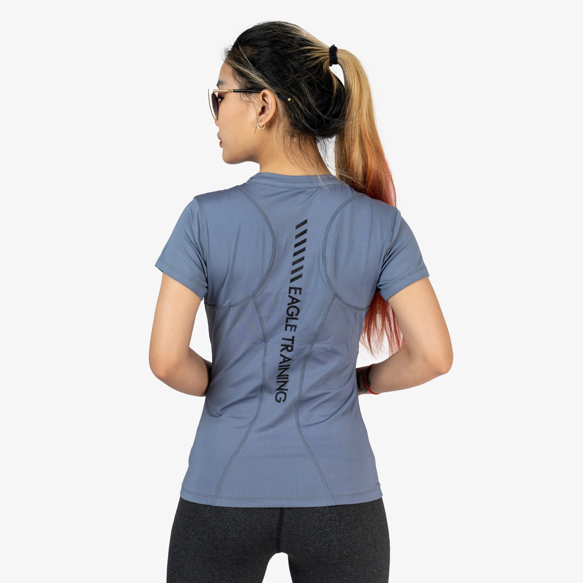 Áo nữ Eagle Training in lưng phối lưới eo - Xám