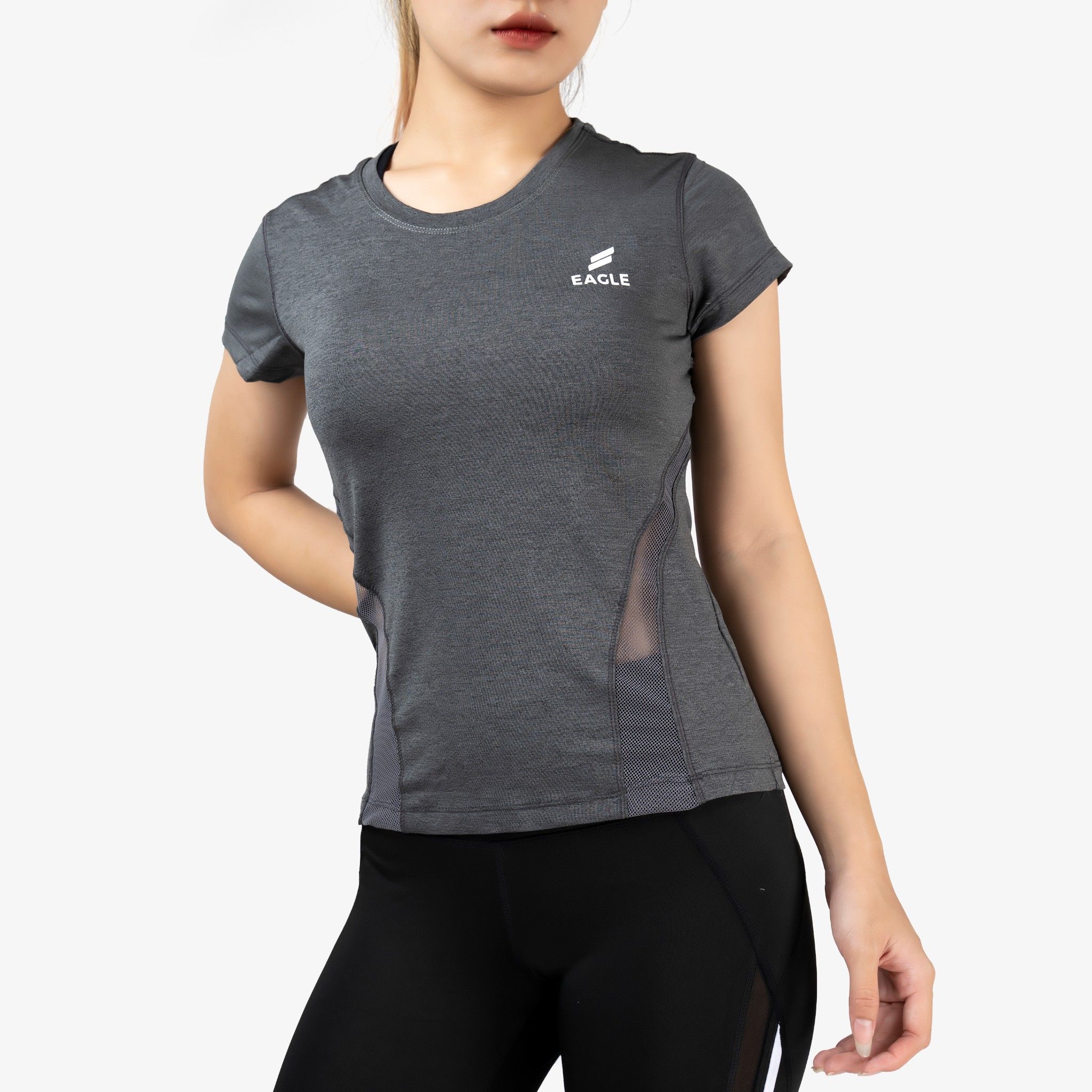 Áo nữ Eagle Training in lưng phối lưới eo - Xám Tiêu