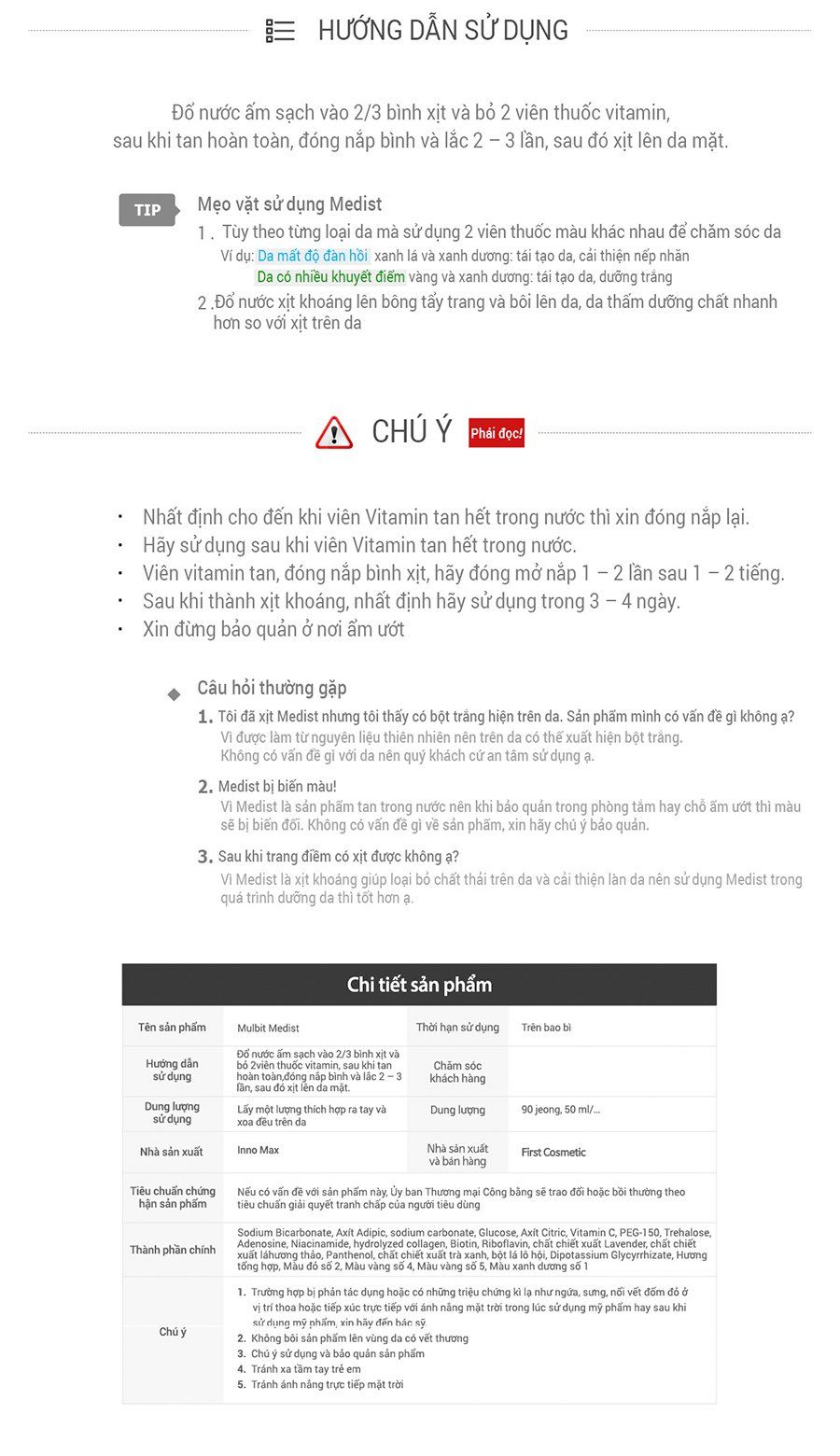 Xịt khoáng 30ml + Vitamin Sparkling Medist Mulbit 90 viên Mulbit